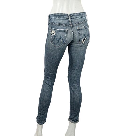 MOTHER Denim The Looker Distressed Skinny Jeans Blue Tarnished size 25 - Picture 5 of 11